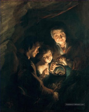 Vieille femme avec un panier de charbon Baroque Peter Paul Rubens Peinture à l'huile